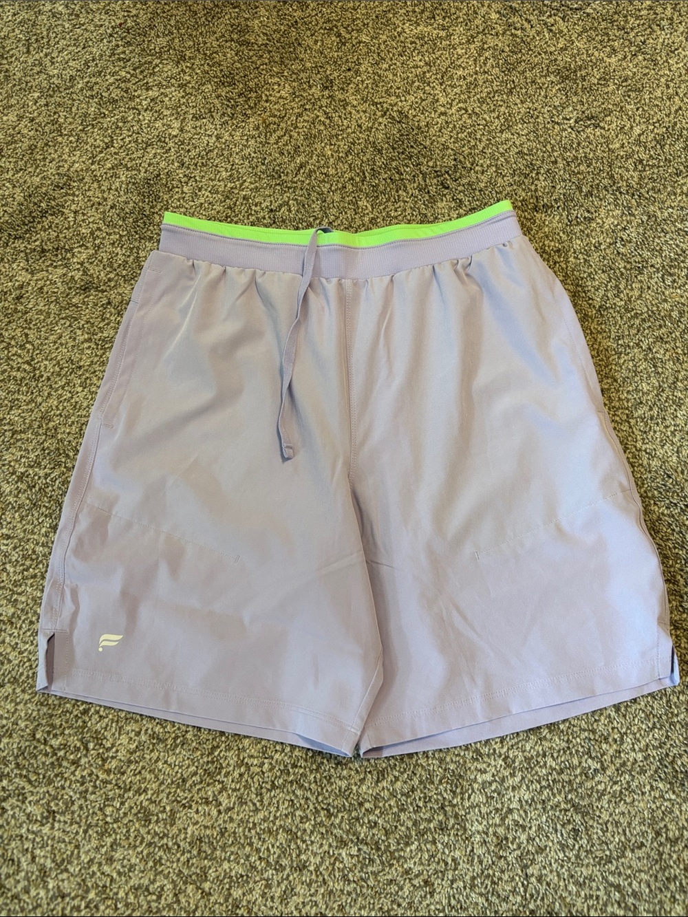 Athleta Lavender Athletic Shorts with Neon Green Waistband